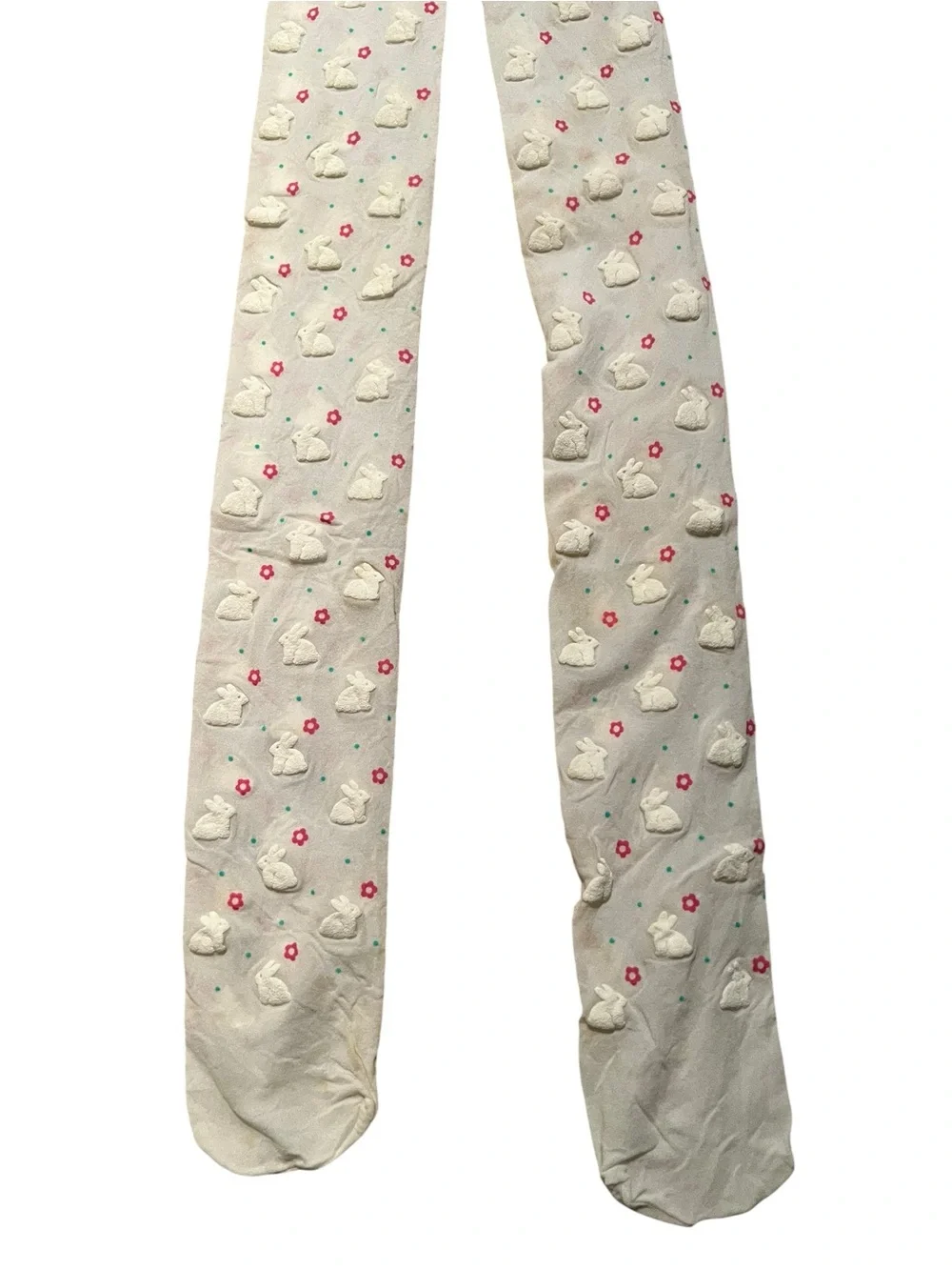 Vintage Girls Size‎ Medium/ Large Springtime Bunny Tights White Pink Floral